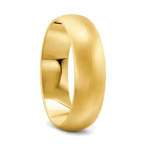 Classic Brushed Yellow Gold Domed Mens Wedding Ring