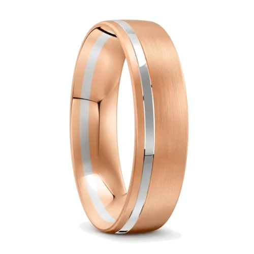 Brushed White and Rose Gold Mens Wedding Ring