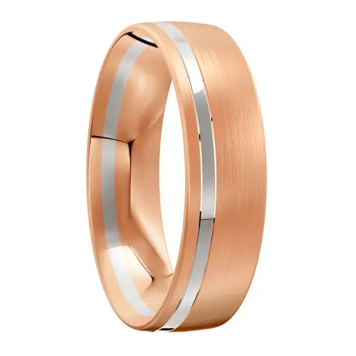 Brushed White and Rose Gold Mens Wedding Ring