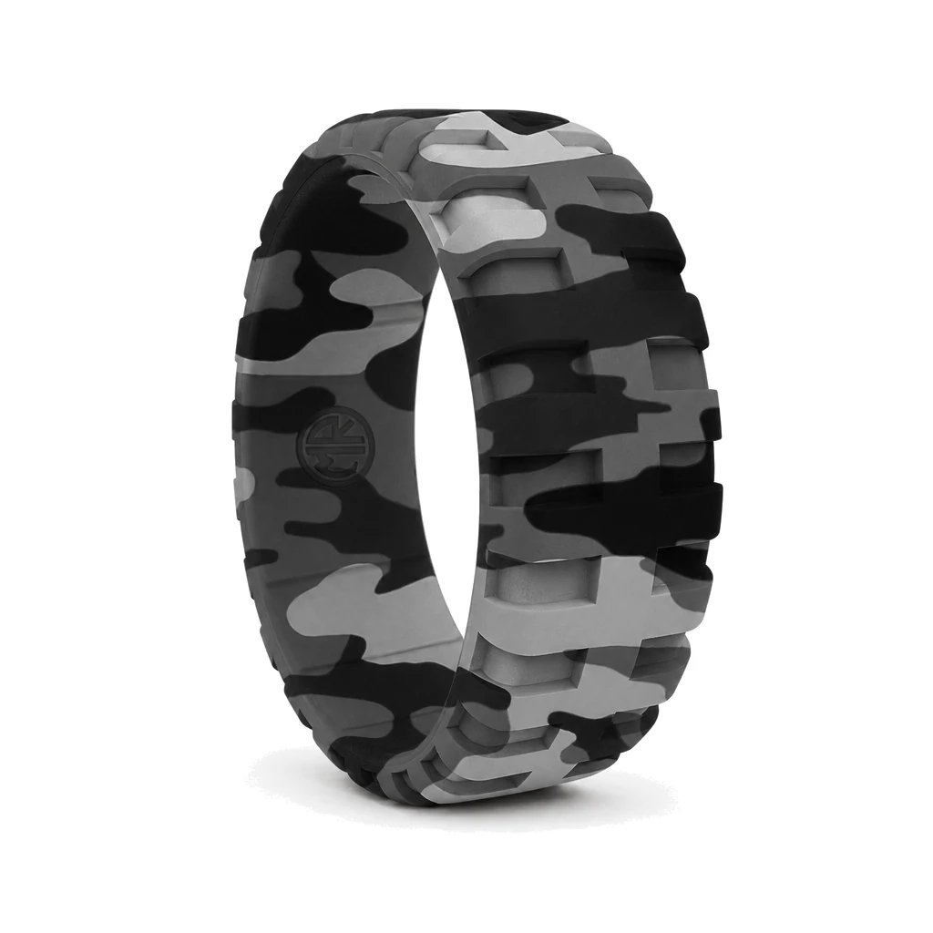9mm Grey Camo Military Tread Men's Silicone Ring