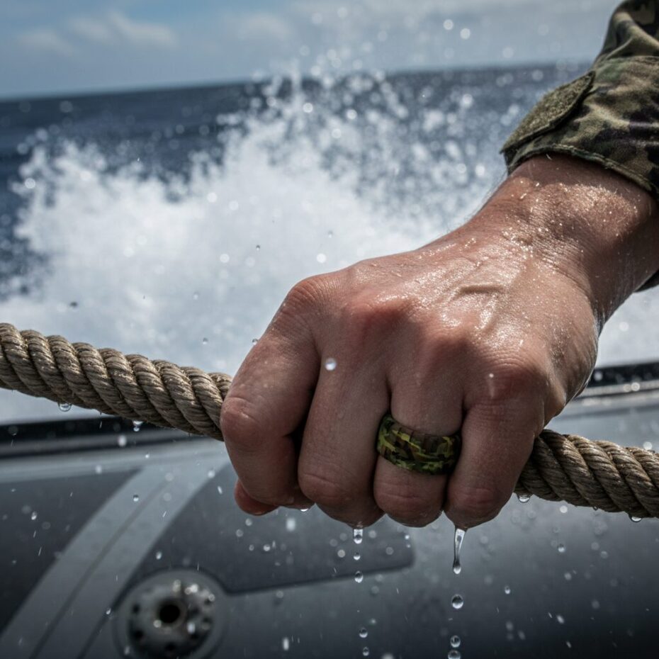 9mm Khaki Camo Military Tread Men's Silicone Ring | MRO