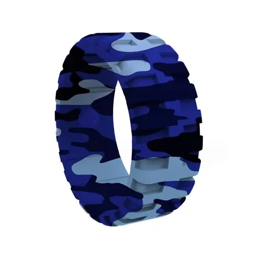 9mm Blue Camo Military Tread Men's Silicone Ring