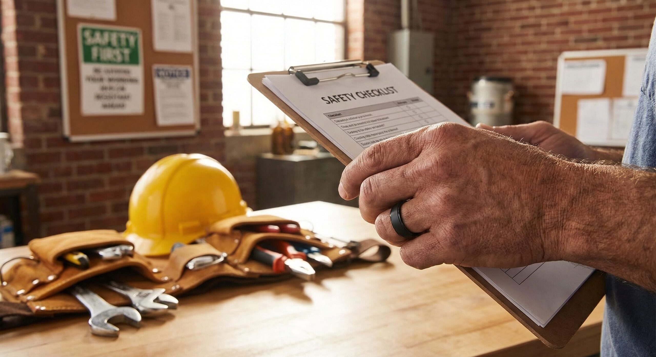 Tradie reviewing ring safety checklist