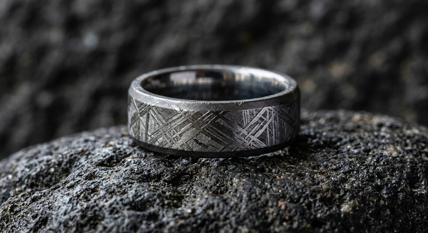 Men's meteorite wedding ring