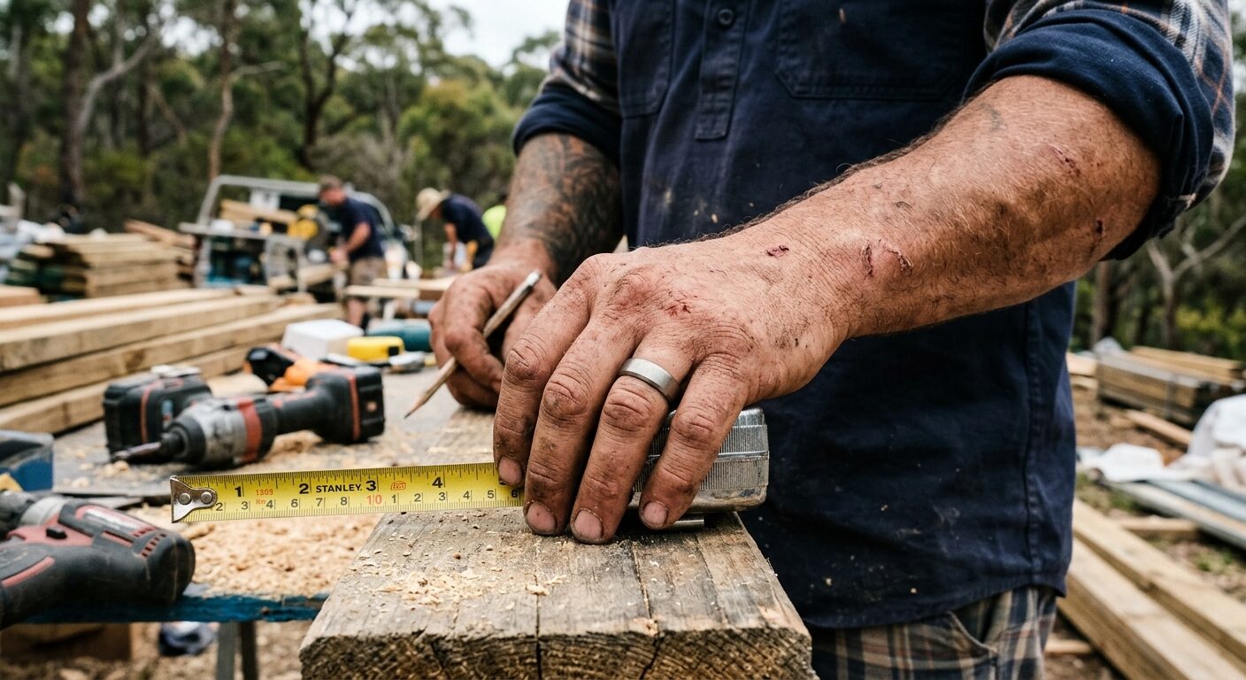 Australian man wearing a men's wedding ring in everyday practical context