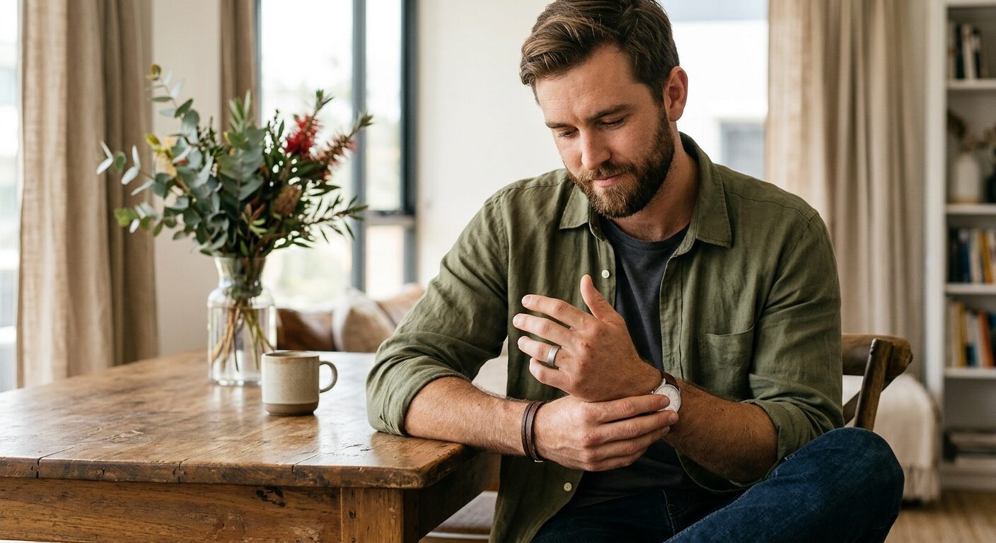 Australian man wearing a pre-wedding ring