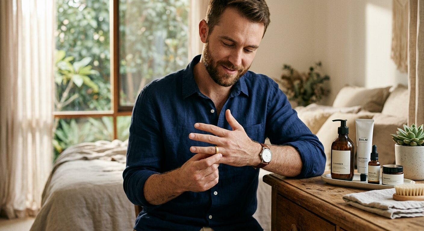 Australian groom trying on a ring