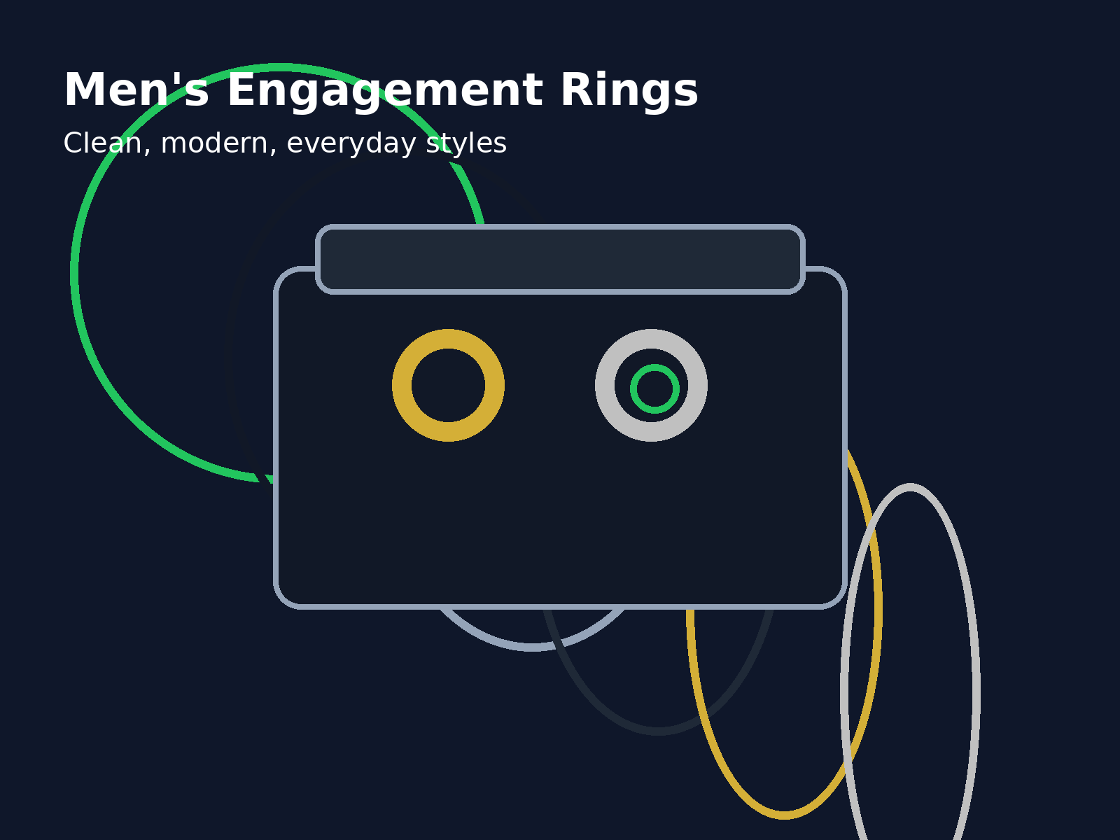 Men’s engagement ring in a box with a subtle diamond accent