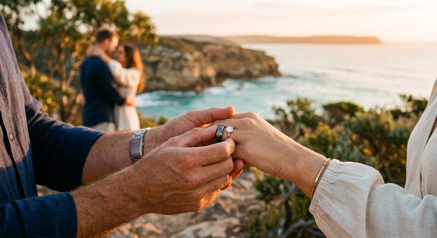 Two hands exchanging a tungsten wedding ring — wedding ring gift groom australia