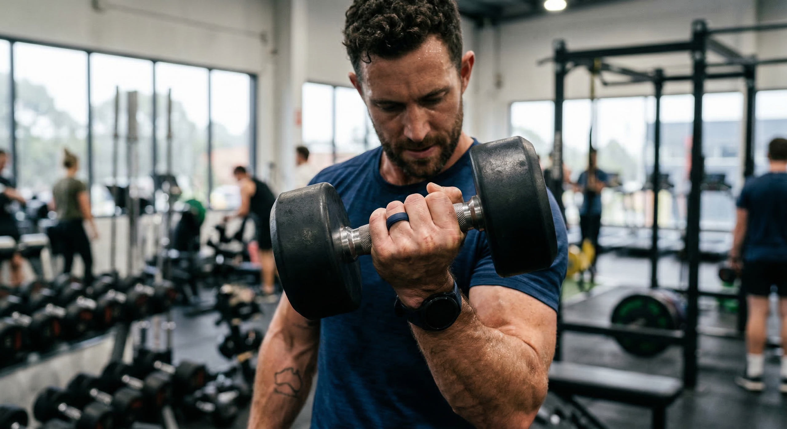 Man wearing a silicone ring at the gym — active lifestyle ring | Mens Rings Online