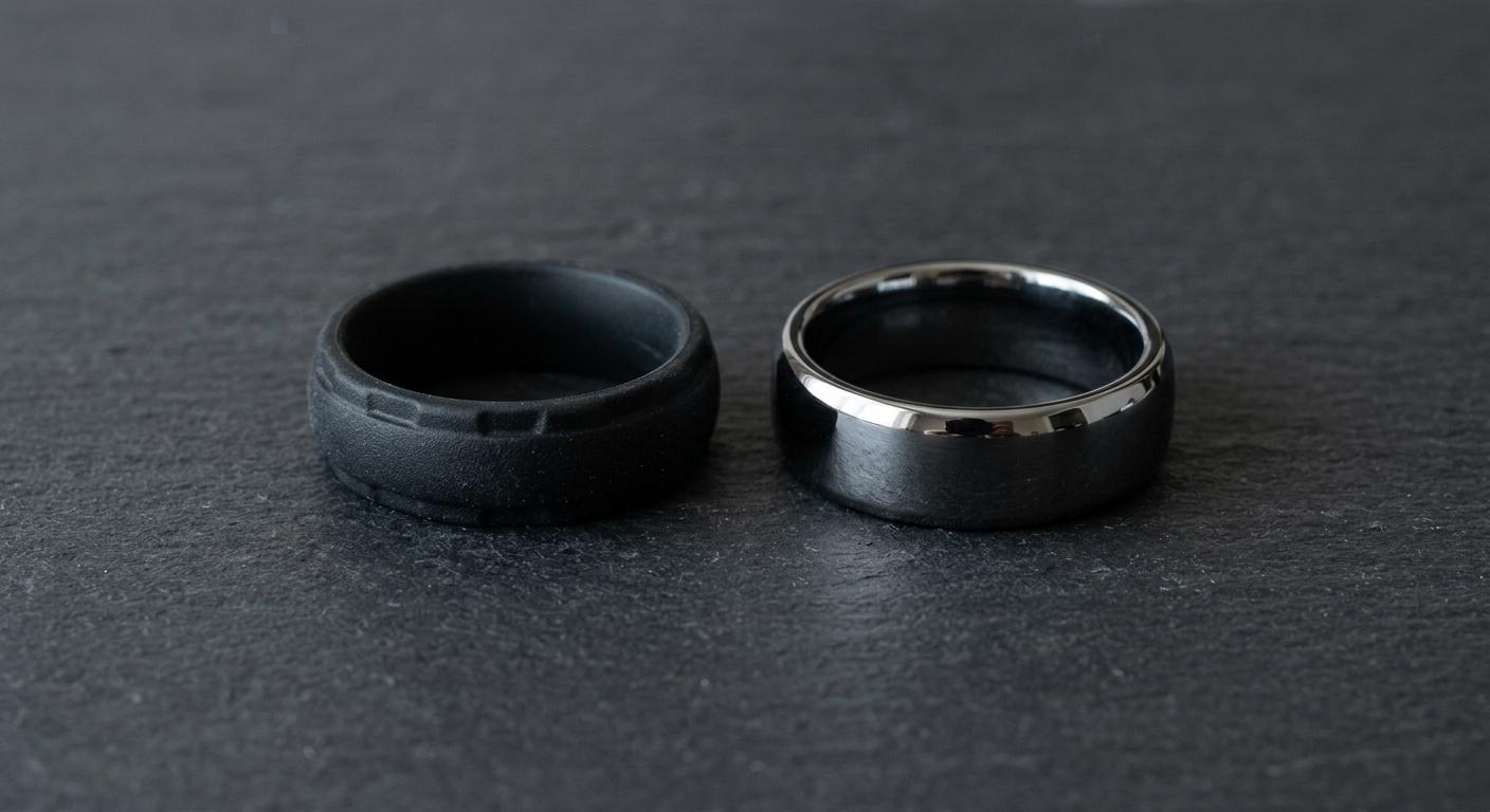 Silicone vs tungsten wedding ring comparison for tradies — the two-ring system