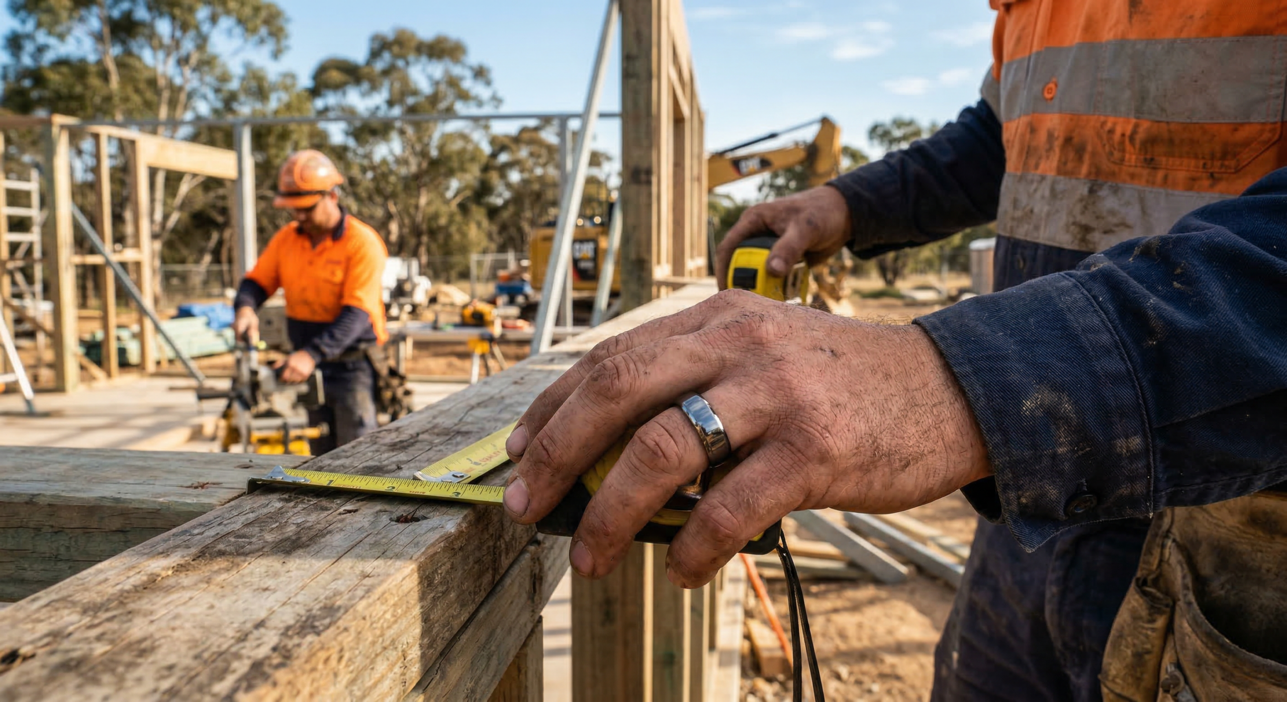 Man wearing a tungsten ring on a construction worksite — durable men's rings | Mens Rings Online