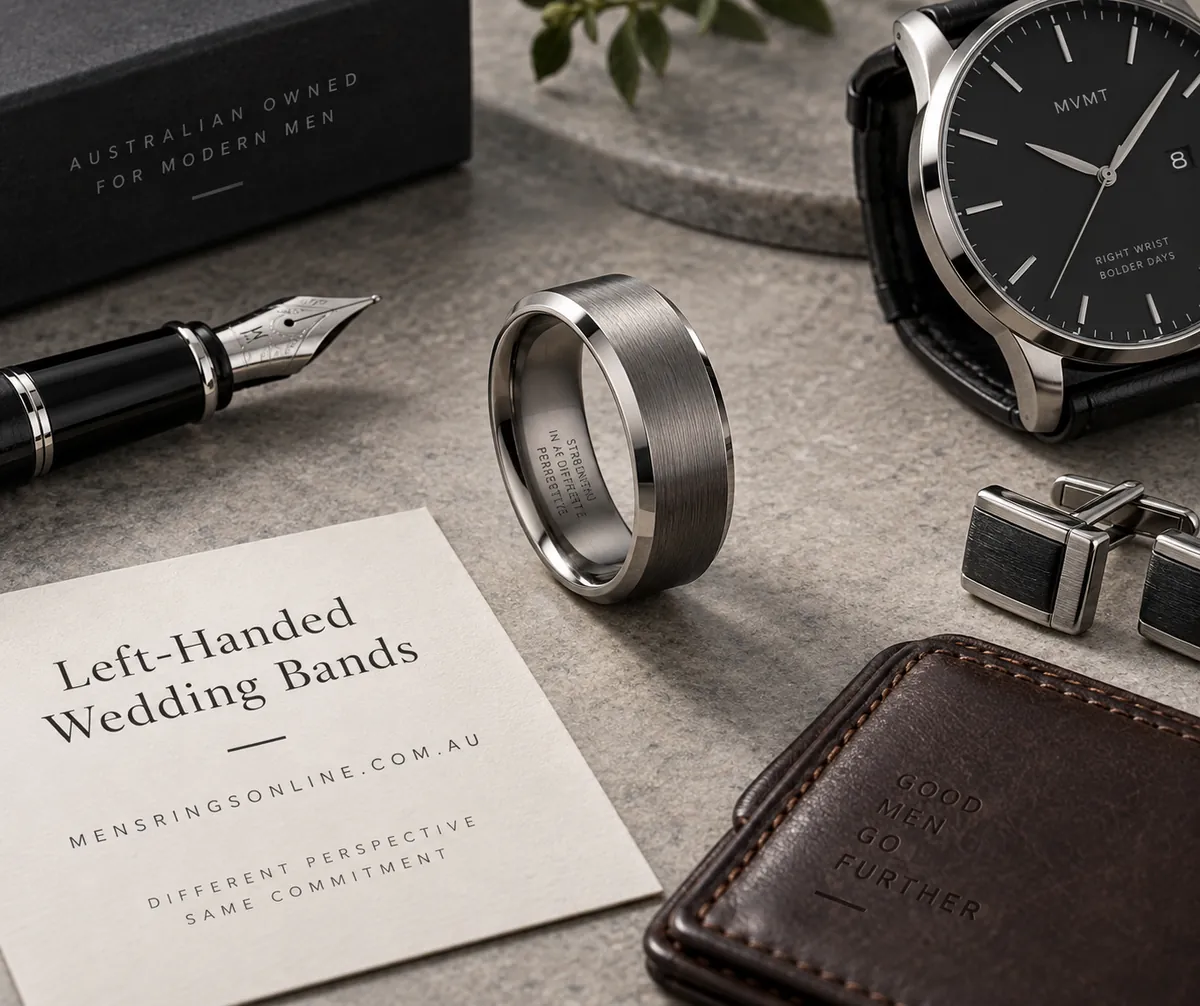 wedding bands for left-handed men — close-up detail